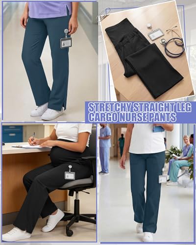 2 Pack Womens Maternity Pants Scrub with 6 Pockets - color: Black, Caribbean Blue, size: XX-Large