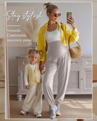 3 Pack Women's Maternity Jogger Pregnancy Sweatpants - color: Apricot, Light Coffee, Brown, size: Small