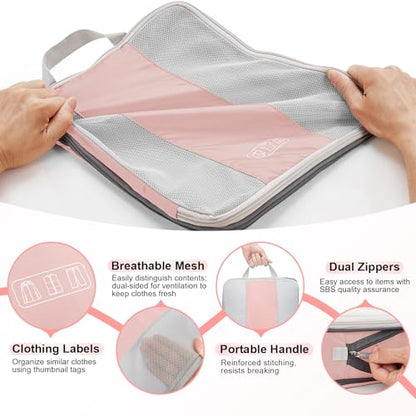 OlarHike 8 Set Compression Packing Cubes for Travel Essentials,Compressible Expandable Space Saver Bags for Organizing Clothes,Luggage Suitcase Garment Bags with Over 1000 pcs Mesh Holes(Pink) - color: Pink
