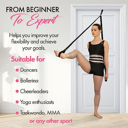 Stretching Strap with Door Anchor for Splits and Flexibility Training - color: Black