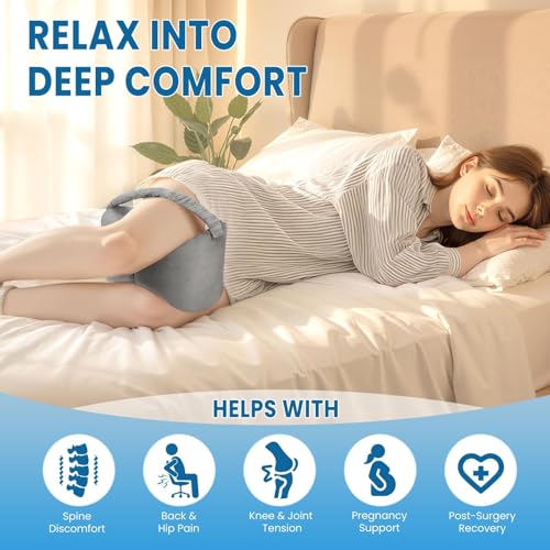 Memory Foam Knee Leg Pillow for Side Sleepers with Strap, Grey - color: Grey