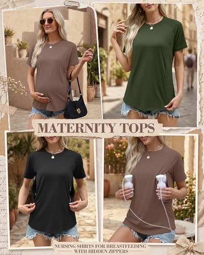 3 Pack Womens Nursing Tops - color: Army Green, Coffee, Black, size: XX-Large