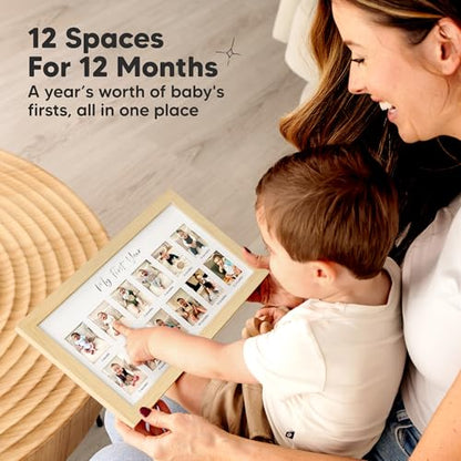 KeaBabies My First Year Photo Frame,12 Months Baby Picture Frame (Ash Wood) - color: Ash Wood