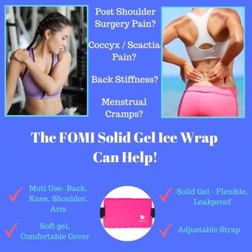 Premium Hot Cold Solid Gel Ice Pack by FOMI Care | Cool Compress for Lower Back, Shoulder, Knee, Bicep, Stomach | Coccyx, Sciatica, Tailbone Pain Relief | Flexible, Reusable Heating Pad | Adjustable