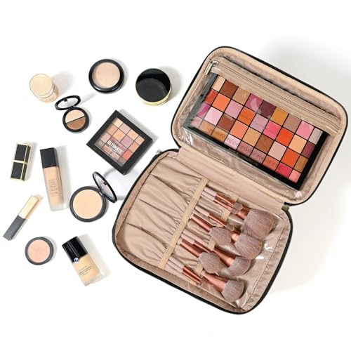 NISHEL Large Makeup Bag Organizer, Double Layer Cosmetic Travel Case - color: Black, size: Large