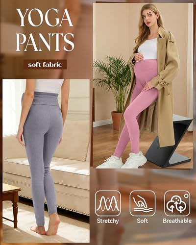 3 Pack Women's Maternity Leggings Pregnancy Pant - color: Black, Mixed Gray, Pink, size: Small