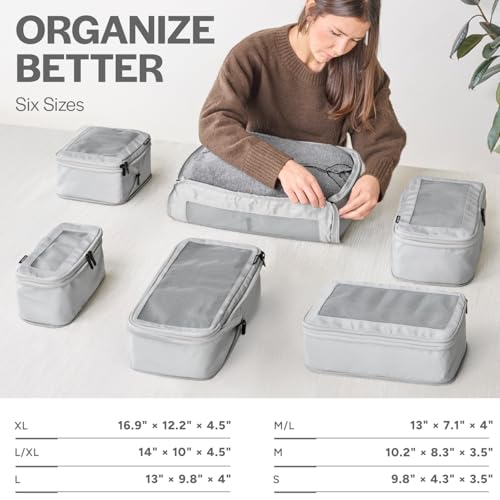 Aerotrunk Compression Packing Cubes for Travel, 6-Pack, Light Grey - color: Light Grey, size: 6-Pack