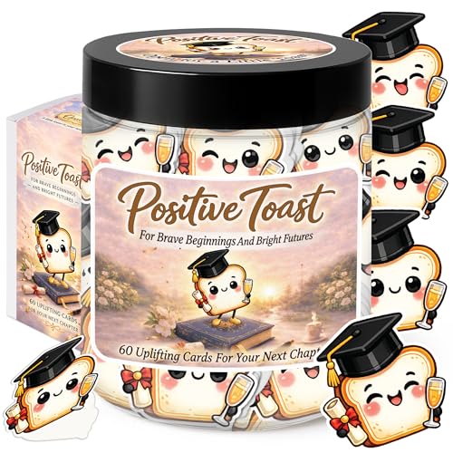 Positive Toast Jar - 60 Positive Affirmations Cards, 2026 Graduation Gifts for Women & Men, 2026 Grad Gifts for Master Degree, High School, PHD - color: Toast Graduation Jar