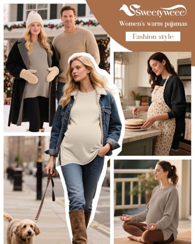 3 Pack Women's Maternity Waffle Knit Shirts - color: Khaki, Apricot, Black, size: Large
