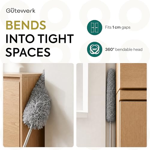 Gütewerk Extendable Microfiber Duster, 360° Bendable Head, 55 Inch Grey - color: Gray, size: up to 55 inch