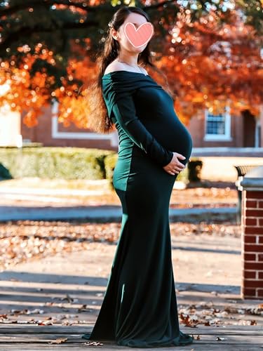 Glampunch Off Shoulder Maternity Dress for Photoshoot,Ruched Maternity Gown - color: Hunterbr, size: Large