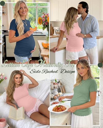 Xaatren 3 Pack Women's Maternity Short Sleeve Shirts - color: Blue, Light Pink, Light Green, size: Medium