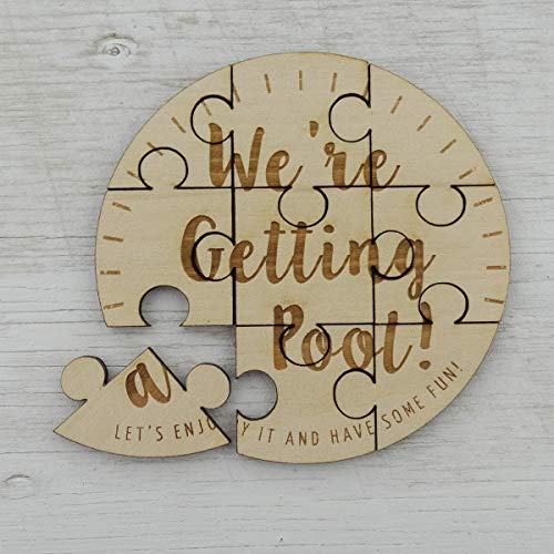 We're Getting a Pool - 9 Piece Round Jigsaw Puzzle Surprise Family Engraved Wood 4" x 4" - style: Getting a Pool