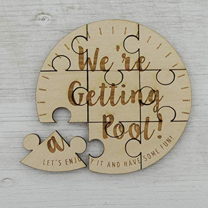 We're Getting a Pool - 9 Piece Round Jigsaw Puzzle Surprise Family Engraved Wood 4" x 4" - style: Getting a Pool