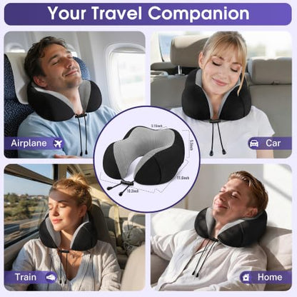 CloudBliss Neck Pillow for Airplanes, Memory Foam Travel Pillow, Black - color: Black