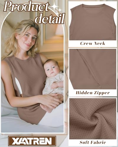 Xaatren 3 Pack Nursing Tank Tops for Breastfeeding - color: Black, Army Green, Coffee, size: X-Large