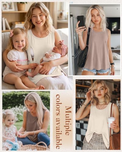 Huukeay 3 Pack Women's Oversized Nursing Tank Tops - color: Cream, Mocha, Light Camel, size: Small