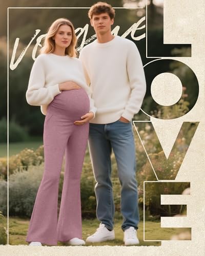 3 Pack Women's Maternity Pants Comfy Flare Trousers - color: Black, Cold Gray, Gray Pink, size: Medium