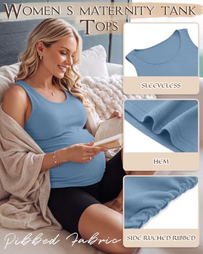 Riyiper 3 Pack Women's Maternity Tank Tops - color: Light Heather Gray, White, Sky Blue, size: Small