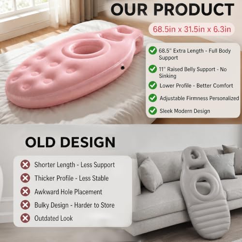 Inflatable Pregnancy Pillow Belly Hole Pool Float for Stomach Sleepers - color: Pink