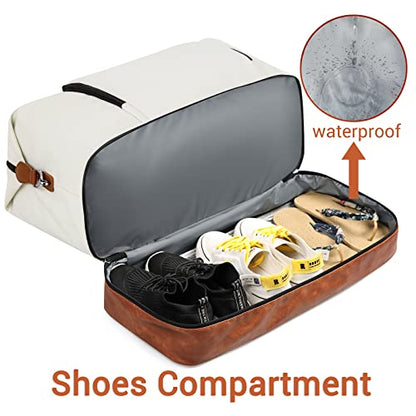 TIBES Travel Weekender Bag for Women, Overnight Bag with Shoe Compartment - color: H-White 3pcs