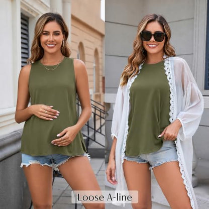 Ecavus 3-Pack Nursing Tank Tops, Hidden Zippers Breastfeeding Shirts - color: Black+charcoal+heathergreen, size: X-Large