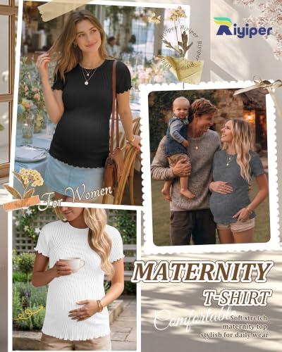 Riyiper 4 Pack Maternity Ribbed Knit Shirts for - color: Khaki, White, Dark Gray, Black, size: Large