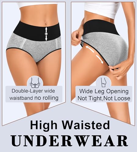 MISSWHO Cotton High Waisted Womens Underwear Soft Stretch Breathable Full Coverage Ladies Panties(Regular & Plus Size) - color: Multicolor-b, size: Medium