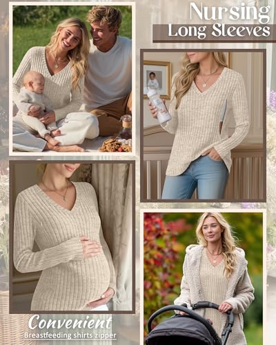 Women's Maternity Nursing Tops Mama Clothes - color: Apricot, size: Small