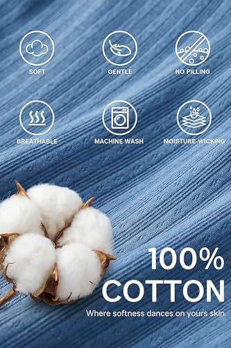 OUGES Women's 100% Soft Cotton Maternity Pajamas Sets Short Sleeve Pregnancy Postpartum 2 Piece Outfits Sleepwear - color: Blue, size: X-Large