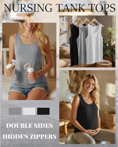 Ficerd 3 Pack Women's Nursing Tank Tops - color: Black, Light Gray, White, size: Small