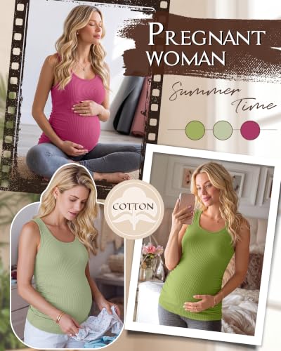Riyiper 3 Pack Women's Maternity Tank Tops - color: Rose Red, Light Green, Avocado, size: Small
