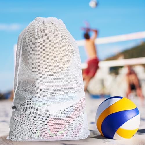 NATURAL STYLE Large Mesh Drawstring Backpack Bag, Gym Sports String Bag, Outdoor Workout Beach Swim Bag (White) - color: White