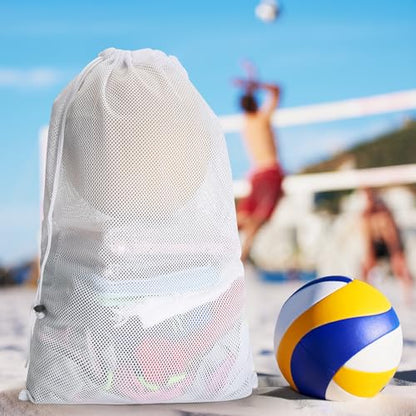 NATURAL STYLE Large Mesh Drawstring Backpack Bag, Gym Sports String Bag, Outdoor Workout Beach Swim Bag (White) - color: White