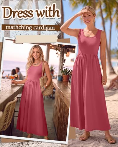 Women's Maxi Sundress Cropped Cardigan Set - color: Red, size: X-Large