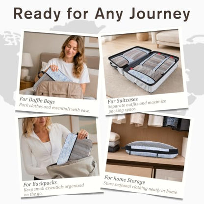 U+U 8 Set Compression Packing Cubes, Travel Organizers (Blue Flower) - color: Blue Flower, size: 8 Set