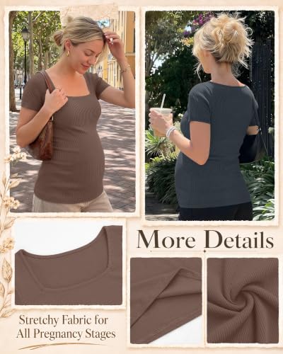 Ficerd 4 Pack Women's Maternity Shirts - color: Charcoal Gray, Apricot, Brown, Black, size: Small