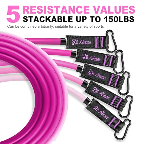 HPYGN Resistance Bands with Handles, 150 lb Exercise Bands for Home Workout - color: pink, style: 150LBS