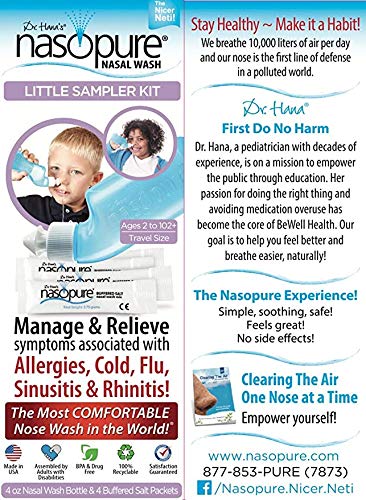 DR HANA'S NASOPURE Nasal Wash, “The Nicer Neti Pot” Little Sampler Sinus Wash Kit, Comfortable Rinse, 4 Oz - size: 5 Piece Set