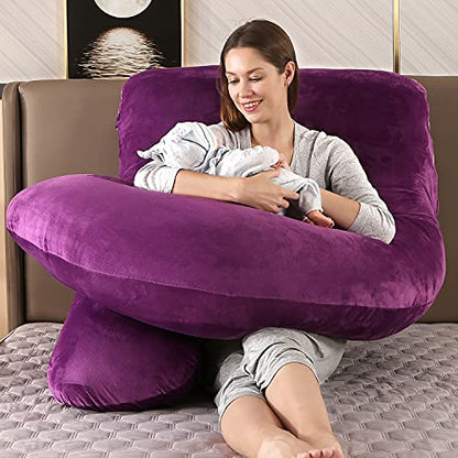 Elover U Shaped Pregnancy Pillow,Full Body Maternity Support - color: Velvet-dark Purple