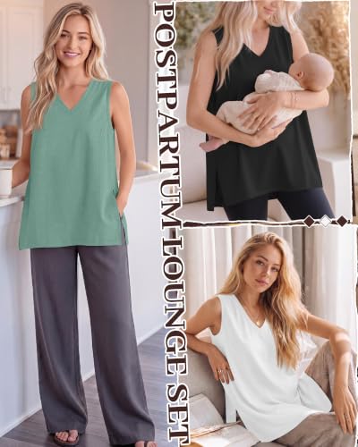 4 Pack Womens Nursing Oversized Tank Tops - color: Seafoam Green, Pink, White, Black, size: Medium