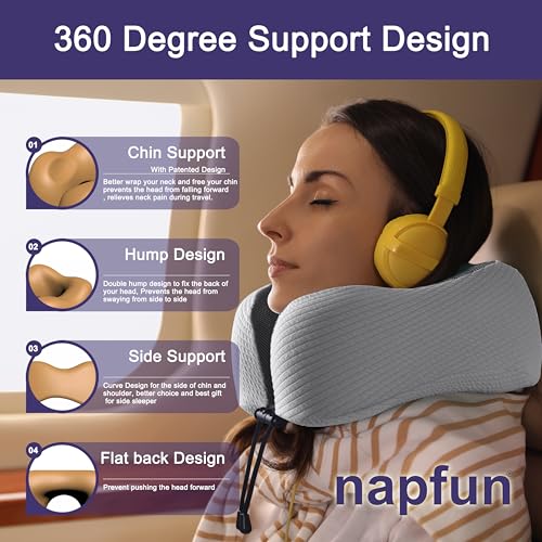 napfun Neck Pillow for Travel, Memory Foam Airplane Pillow, Mist Gray - color: Mist Gray