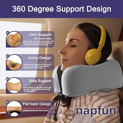 napfun Neck Pillow for Travel, Memory Foam Airplane Pillow, Mist Gray - color: Mist Gray
