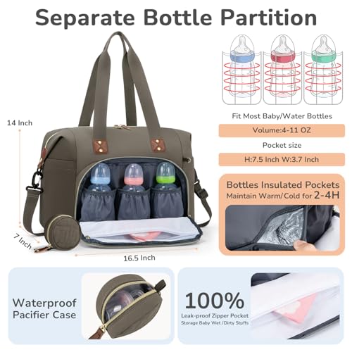 Tenot Diaper Bag Tote, Baby Diaper Bag with Pacifier Case Khaki - color: Khaki, size: Large