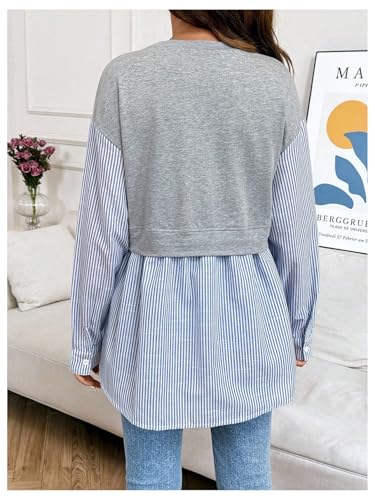 MakeMeChic Women's Going Out Striped Maternity T Shirt Crew Neck Long Sleeve Pregnancy Tops - size: Medium