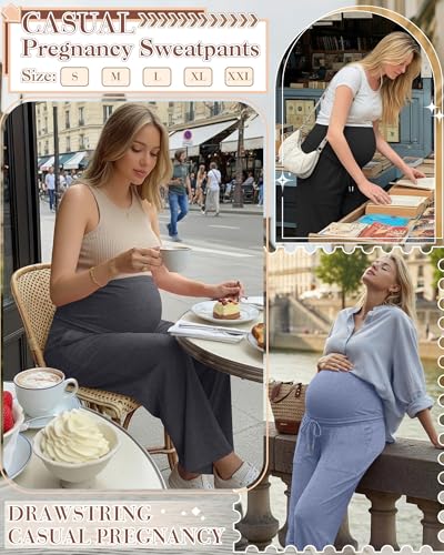 3 Pack Women's Maternity Casual Pants - color: Blue, Dark Gray, Black, size: X-Large