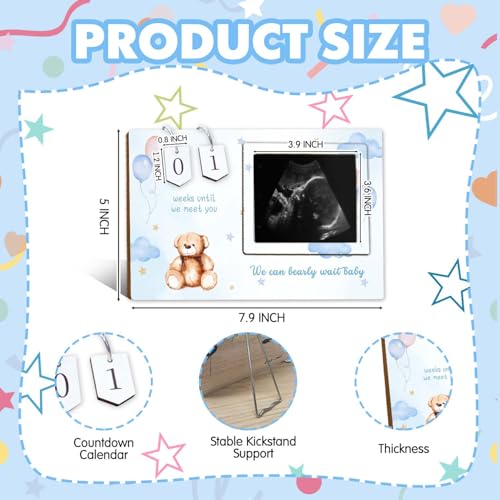 Blue Bear Baby Shower Decorations,Sonogram Picture Frame,Ultrasound Photo Frame with Baby Countdown Weeks,Sweet Gifts for New Moms and Dads,Gender Reveal Decorations and Cuddly Keepsake for Nursery - size: bear