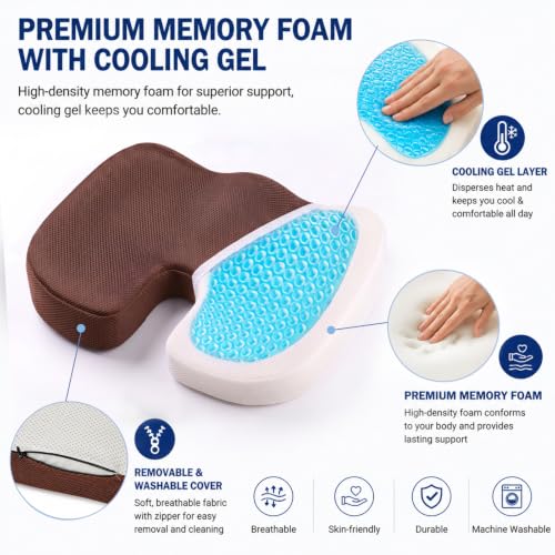 Cooling Ergonomic Memory Foam Seat Cushion, Breathable Mesh Cover, Coffee - color: Mesh Coffee