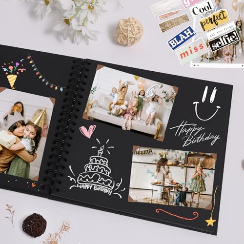 Scrapbook Album 8x8 Inches Hardcover Kraft 40 Pages Black - color: Black, size: 8"x8" 20 Sheets
