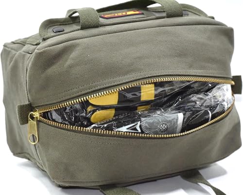 Waxed Canvas Compact Military Duffle Bag, 11 x 7 x 6 In, Water-Resistant - color: Olive Green